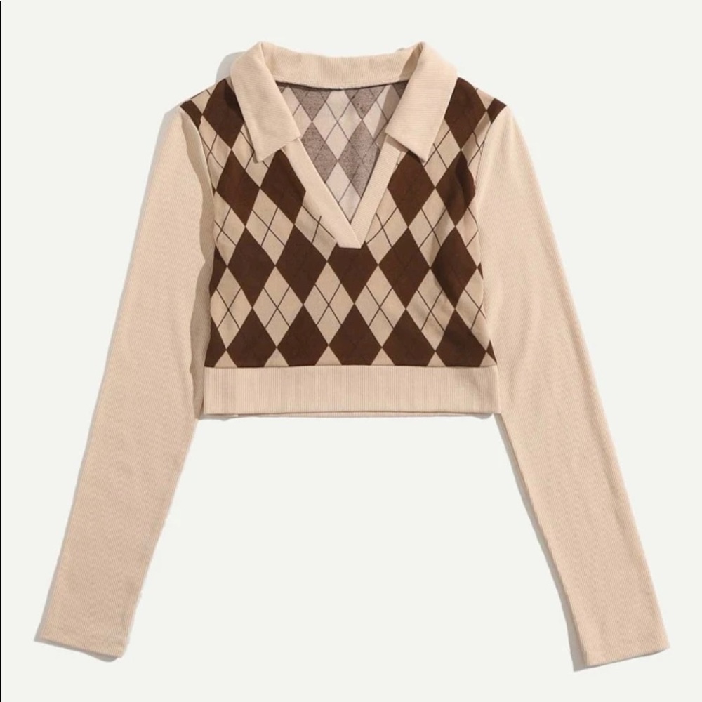 SHEIN V-collar Argyle Print Tee